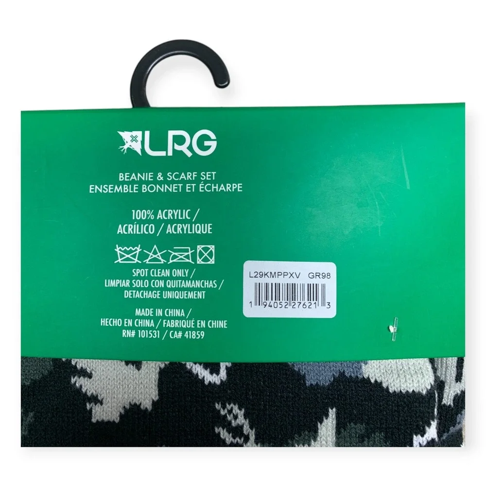 LRG Camo Beanie &‎ Scarf Set Forest Grey Knit Winter Streetwear OS NWT